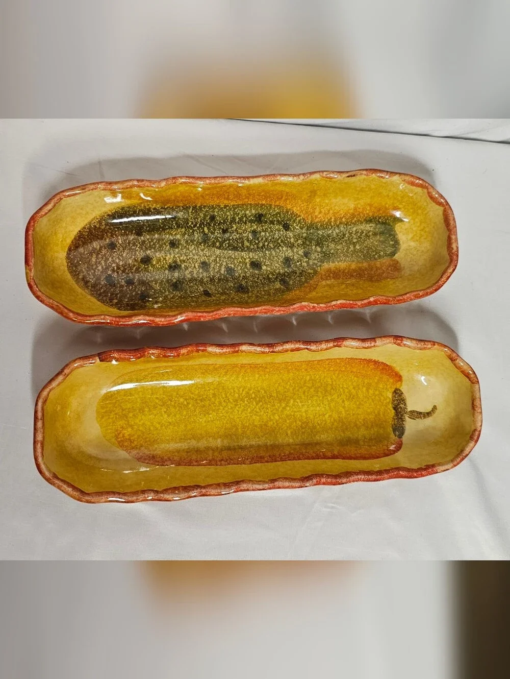 Vintage Italian Ceramic Corn Pickle Dishes Set of 2 Relish Trays Made in Italy